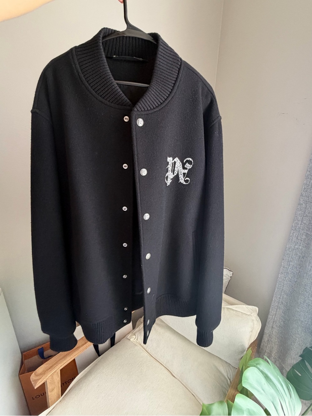 Palm Angels Wool Varsity Bomber Jacket Black XL / 52 NWT